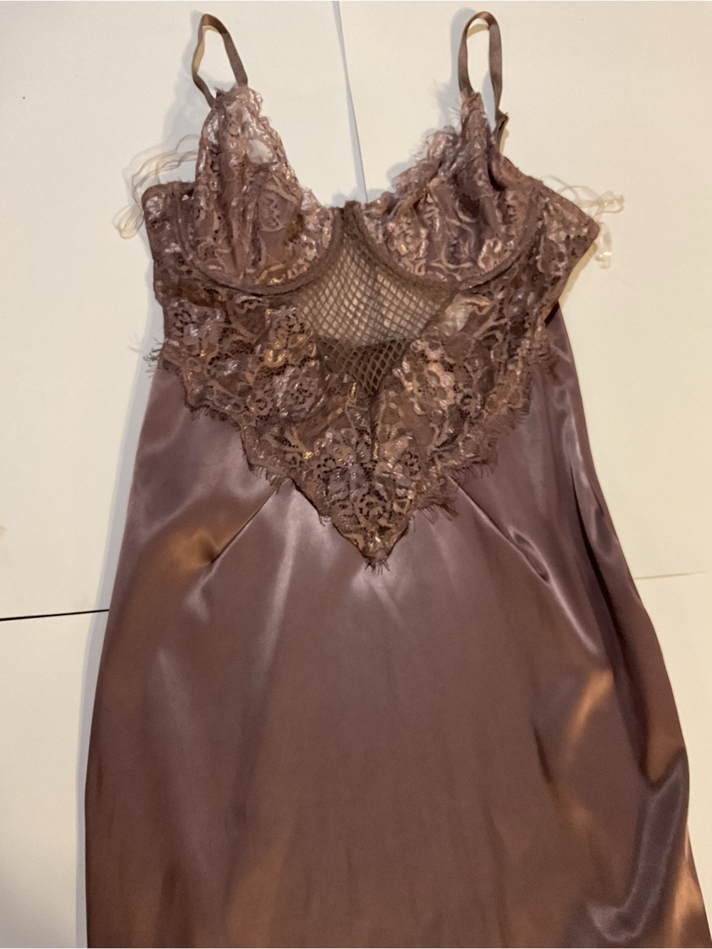 Lace-Trim Satin Chemise Slip Lingerie